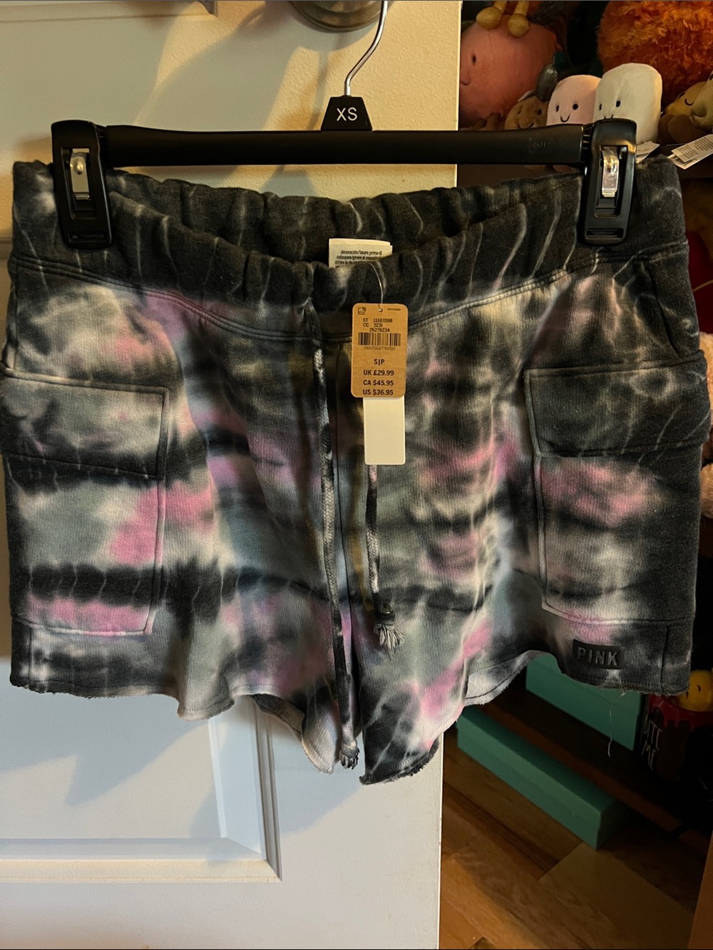 PINK Victoria's Secret Black Gray Pink Tie-Dye Cargo Shorts